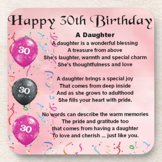 Dessous-de-verre Anniversaire de poème de fille 30ème (Devant)
