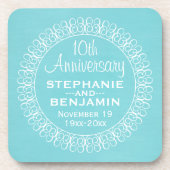 Dessous-de-verre Anniversaire mariage avec Arrière - plan bleu Turq (Devant)