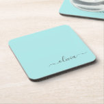 Dessous-de-verre Aqua Blue Turquoise Moderne Script Girl Monogramme<br><div class="desc">Aqua Blue Turquoise Simple Script Monogramme Nom Dessous de verre papier. Cela fait le cadeau parfait de remise de diplômes,  anniversaire,  mariage,  douche nuptiale,  anniversaire,  baby shower ou bachelorette pour quelqu'un qui aime le luxe glam et les styles chic.</div>