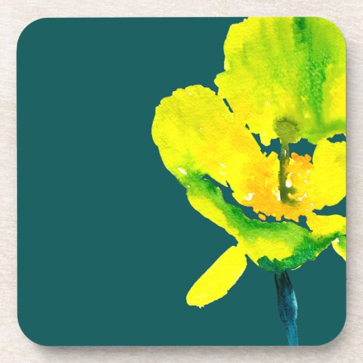 Dessous-de-verre Aquarelle abstraite de fleurs jaunes (Devant)