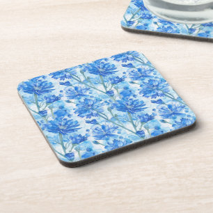 Dessous-de-verre Aquarelle Abstraite Fleurs bleues et blanches