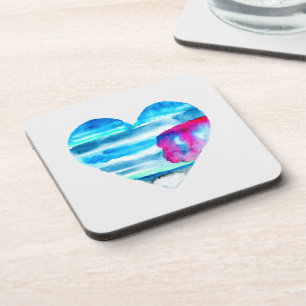 Dessous-de-verre Aquarelle bleu coeur mignon