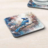 Dessous-de-verre Aquarelle bleu Jay Cherry Blossoms (Côté gauche)