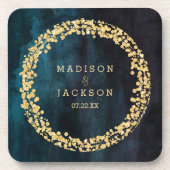 Dessous-de-verre Aquarelle bleu marine et Mariage or Monogramme (Devant)