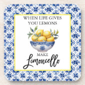 Dessous-de-verre Aquarelle Citrons Limoncello Carreaux bleus (Devant)