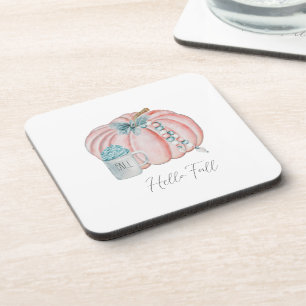 Dessous-de-verre Aquarelle d'automne moderne Citrouilles bleu rose 