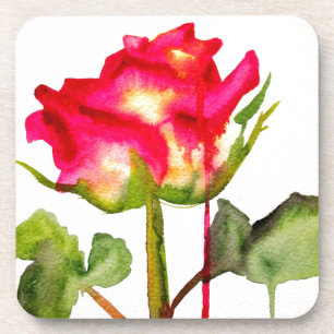 Dessous-de-verre Aquarelle de rose thé hybride, art floral moderne