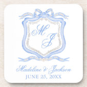 Dessous-de-verre Aquarelle Designer Blue Monogram Crest Mariage (Devant)