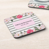 Dessous-de-verre Aquarelle Doux rose blanc Roses Mariage Floral (Côté gauche)