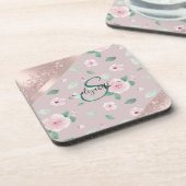 Dessous-de-verre Aquarelle Fleurs Rose or Monogramme (Côté gauche)