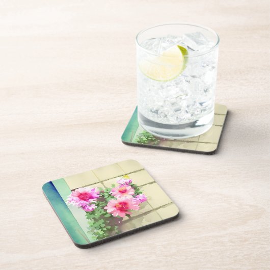 Dessous-de-verre Aquarelle Fleurs roses (Côté Droit)