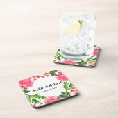 Dessous-de-verre Aquarelle Fleurs roses Circle Conception de courro (Côté Droit)