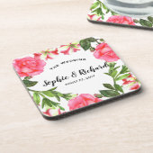 Dessous-de-verre Aquarelle Fleurs roses couronne circulaire (Côté gauche)