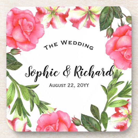 Dessous-de-verre Aquarelle Fleurs roses couronne circulaire (Devant)