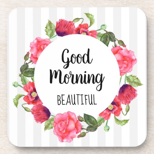 Dessous-de-verre Aquarelle Fleurs rouges et roses Design de courroi (Devant)