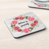 Dessous-de-verre Aquarelle Fleurs rouges et roses Design de courroi (Côté gauche)