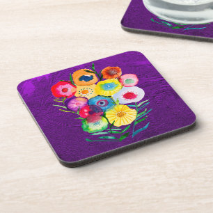 Dessous-de-verre Aquarelle fleurs violettes fleuries florales