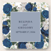 Dessous-de-verre Aquarelle Florale Bleue Moderne Mariage élégant (Devant)