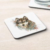 Dessous-de-verre Aquarelle Gris Loup Faune Animal Nature Art (Côté gauche)