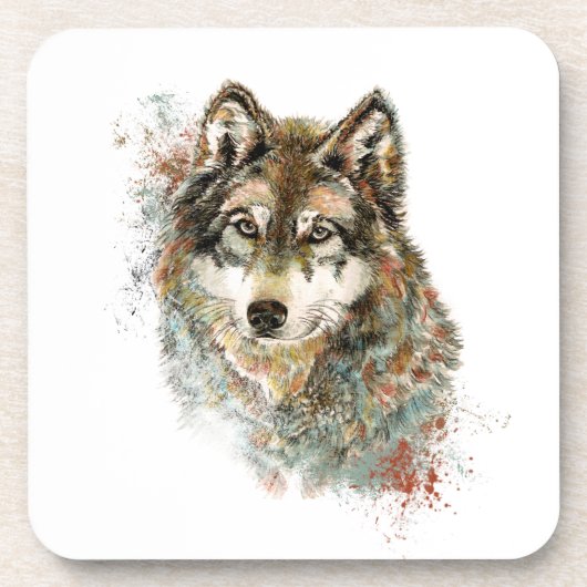 Dessous-de-verre Aquarelle Gris Loup Faune Animal Nature Art (Devant)