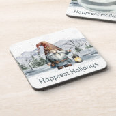 Dessous-de-verre Aquarelle hiver Gnome de Noël (Côté gauche)