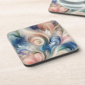 Dessous-de-verre Aquarelle Imaginaire Floral Pastel Bleu & Crème (Côté gauche)