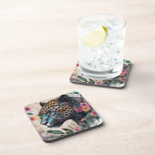 Dessous-de-verre Aquarelle Jaguar Floral Art Boisson Coaster (Côté Droit)