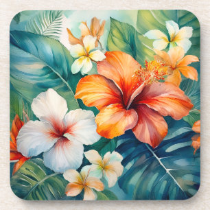 Dessous-de-verre Aquarelle Jardin hawaïen Hibiscus tropical