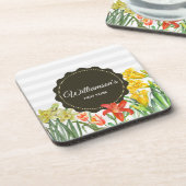 Dessous-de-verre Aquarelle Jaune Orange Fleurs de printemps Design (Côté gauche)