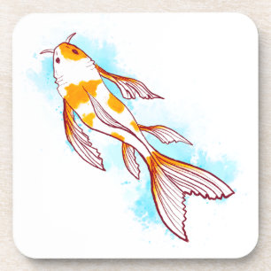 Dessous-de-verre Aquarelle Koi Poisson sur l'illustration blanche