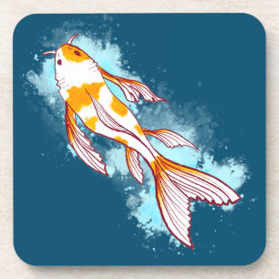 Dessous-de-verre Aquarelle Koi Poisson sur l'illustration bleue