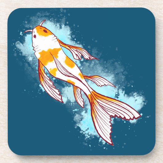 Dessous-de-verre Aquarelle Koi Poisson sur l'illustration bleue (Devant)