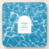 Dessous-de-verre Aquarelle moderne Blue Ocean Beach Mariage (Devant)