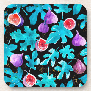 Dessous-de-verre Aquarelle moderne Figues Fruit sur noir