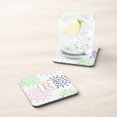 Dessous-de-verre Aquarelle Monogramme Rose Marine Fleurs vertes (Côté Droit)