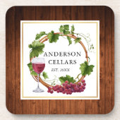 Dessous-de-verre Aquarelle Raisin Vins Wreath Nom de la cave (Devant)
