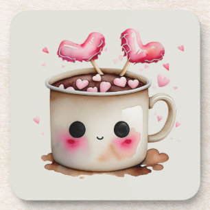 Dessous-de-verre Aquarelle rose et crème mignonne Chocolat chaud Mu