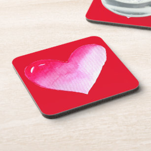 Dessous-de-verre Aquarelle rose et rouge coeur pop art valentine