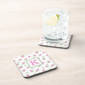 Dessous-de-verre Aquarelle rose Hydrangée Monogramme (Côté Droit)