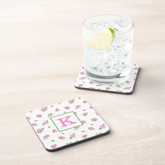 Dessous-de-verre Aquarelle rose Hydrangée Monogramme (Côté Droit)