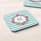 Dessous-de-verre Aquarelle rose rose rouge blanc pétunias Monogramm (Côté gauche)