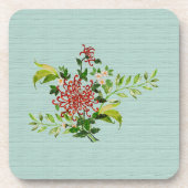 Dessous-de-verre Aquarelle Rouge Gerbera Daisy avec/ Vert Plastique (Devant)