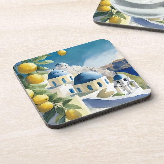 Dessous-de-verre Aquarelle Santorin Grèce (Côté gauche)