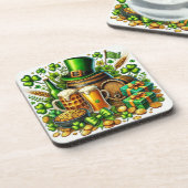 Dessous-de-verre Aquarelle St Patrick's Day Bière, Pièces et Shamro (Côté gauche)