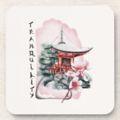 Dessous-de-verre Aquarelle Temple japonais Sakura Blossom (Devant)