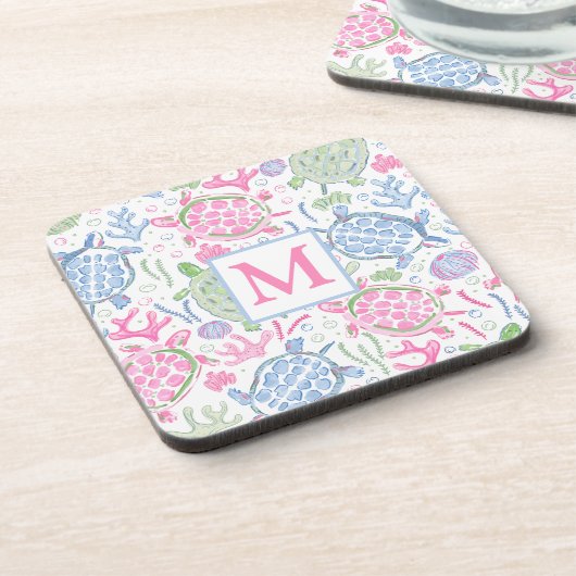 Dessous-de-verre Aquarelle Tortues marines Monogramme océanique côt (Côté gauche)