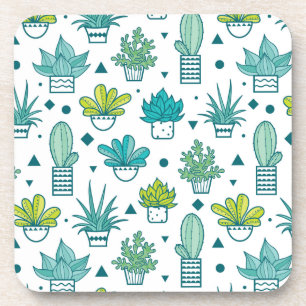 Dessous-de-verre Aquarelle verte et bleue Motif succulent