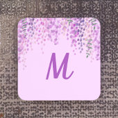 Dessous-de-verre Aquarelle violette pâle Look Wisteria avec initial