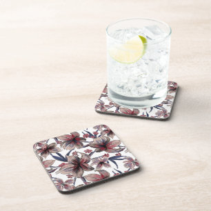 Dessous-de-verre Aquarelles Crimson Floral sur blanc