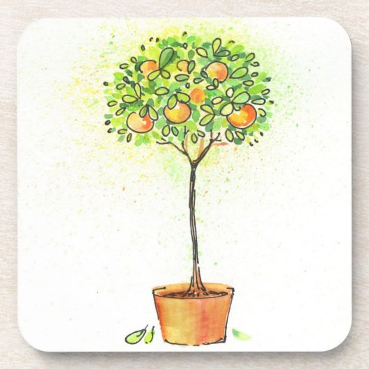 Dessous-de-verre Arbre d'agrume peint d'aquarelle dans le pot (Devant)